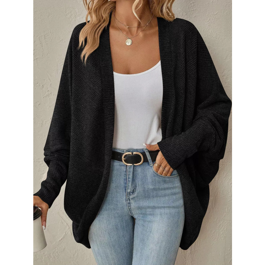 Casual Open Front Batwing Sleeve Ribbed Knit Cardigan Apparel and Accessories