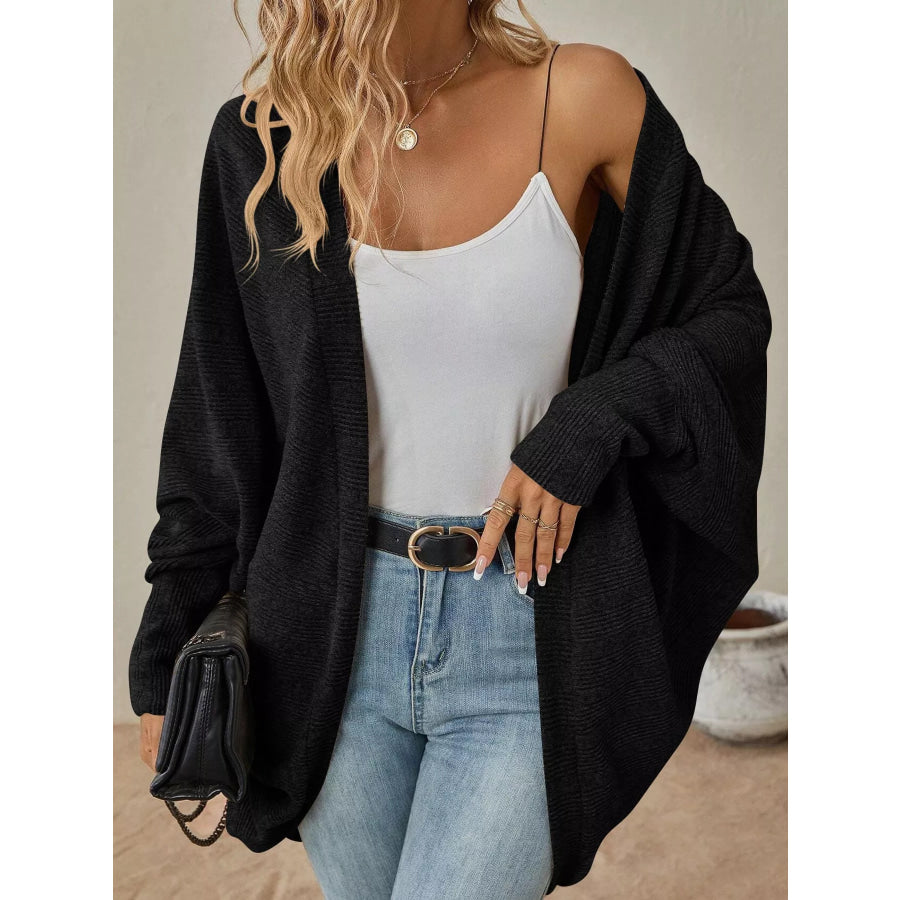 Casual Open Front Batwing Sleeve Ribbed Knit Cardigan Apparel and Accessories
