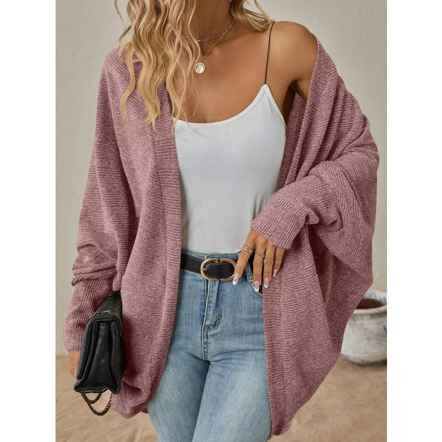 Casual Open Front Batwing Sleeve Ribbed Knit Cardigan Apparel and Accessories