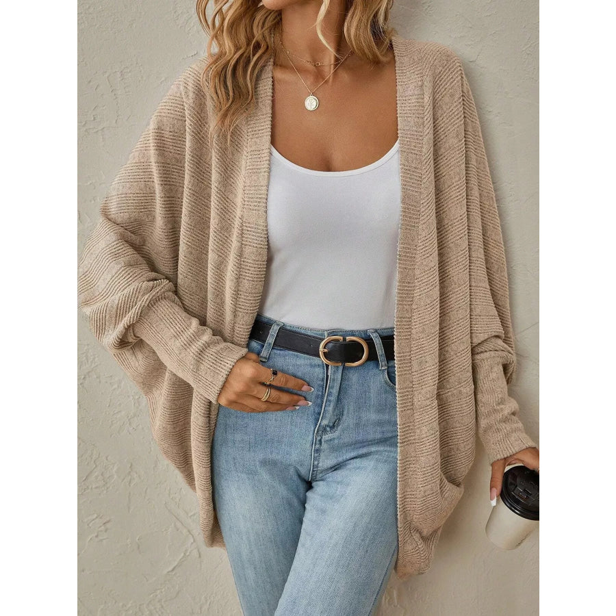 Casual Open Front Batwing Sleeve Ribbed Knit Cardigan Apparel and Accessories