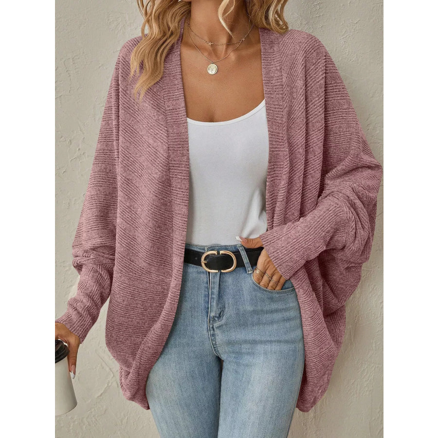 Casual Open Front Batwing Sleeve Ribbed Knit Cardigan Apparel and Accessories