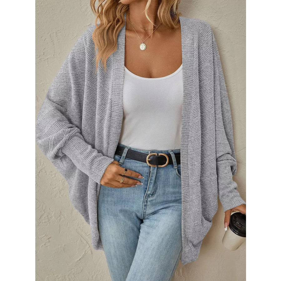 Casual Open Front Batwing Sleeve Ribbed Knit Cardigan Apparel and Accessories