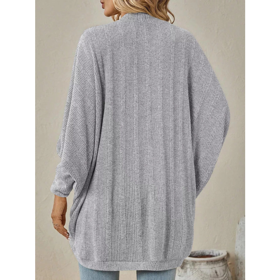 Casual Open Front Batwing Sleeve Ribbed Knit Cardigan Apparel and Accessories