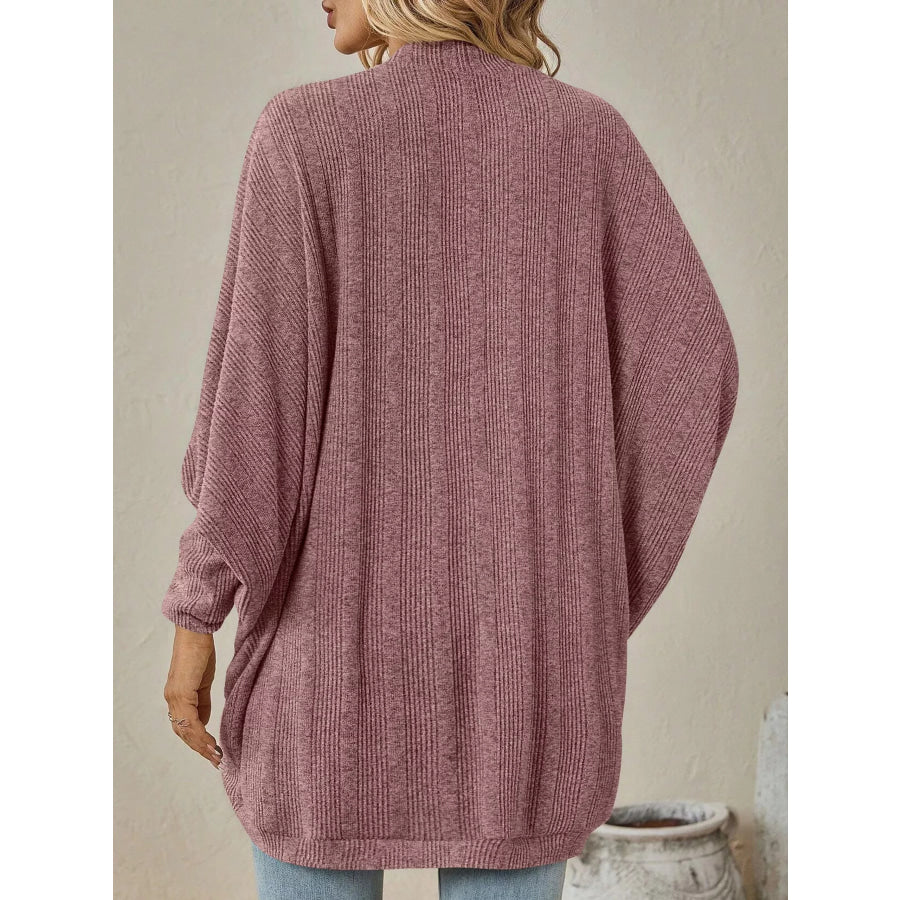 Casual Open Front Batwing Sleeve Ribbed Knit Cardigan Apparel and Accessories