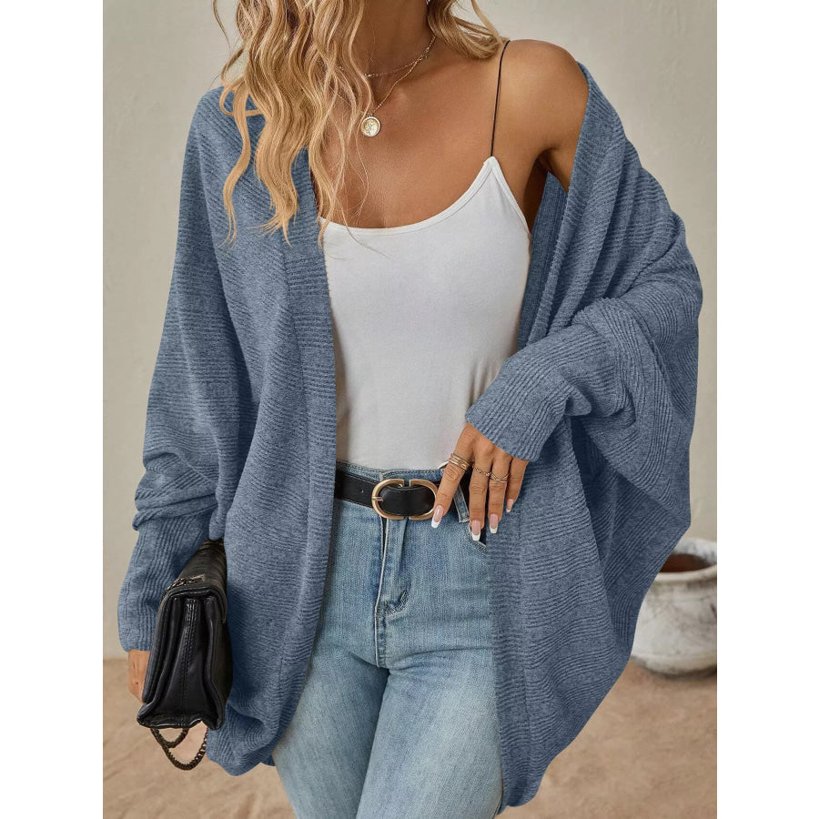 Casual Open Front Batwing Sleeve Ribbed Knit Cardigan Apparel and Accessories