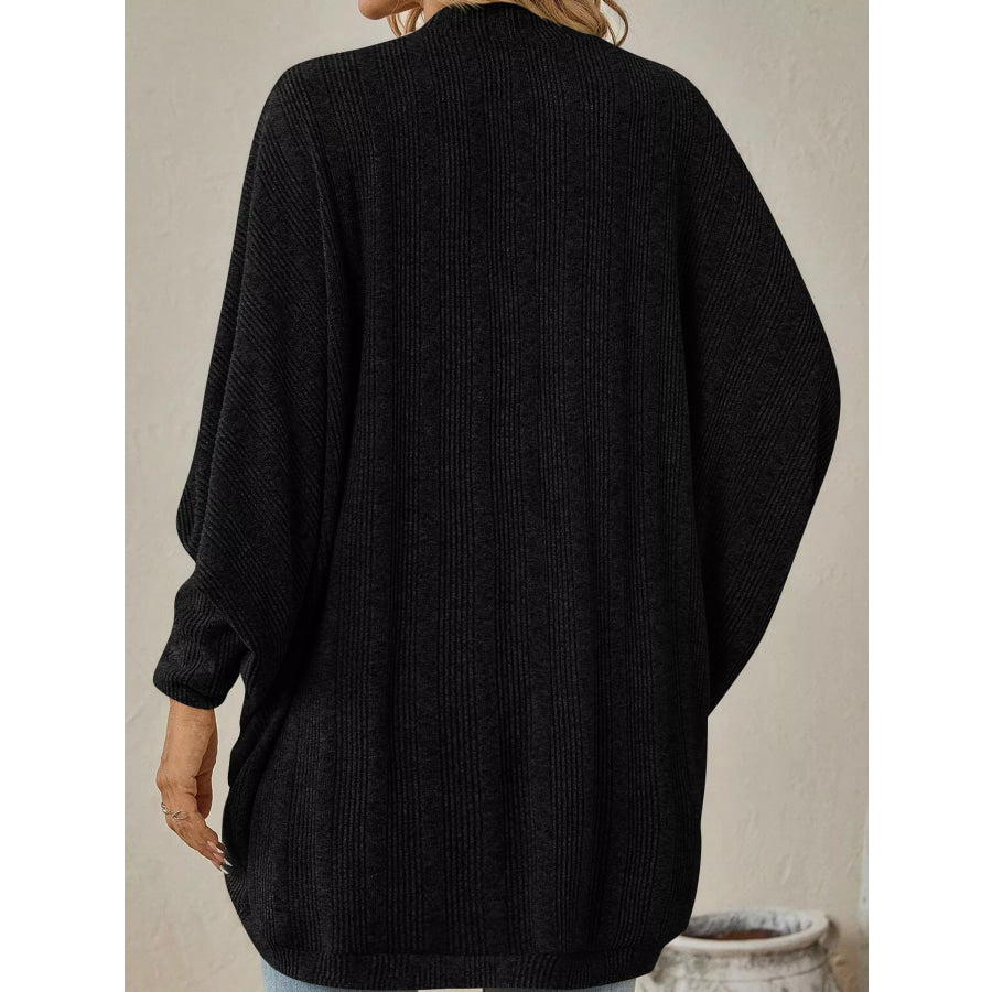 Casual Open Front Batwing Sleeve Ribbed Knit Cardigan Apparel and Accessories