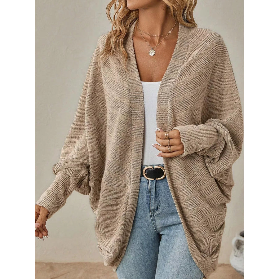 Casual Open Front Batwing Sleeve Ribbed Knit Cardigan Apparel and Accessories