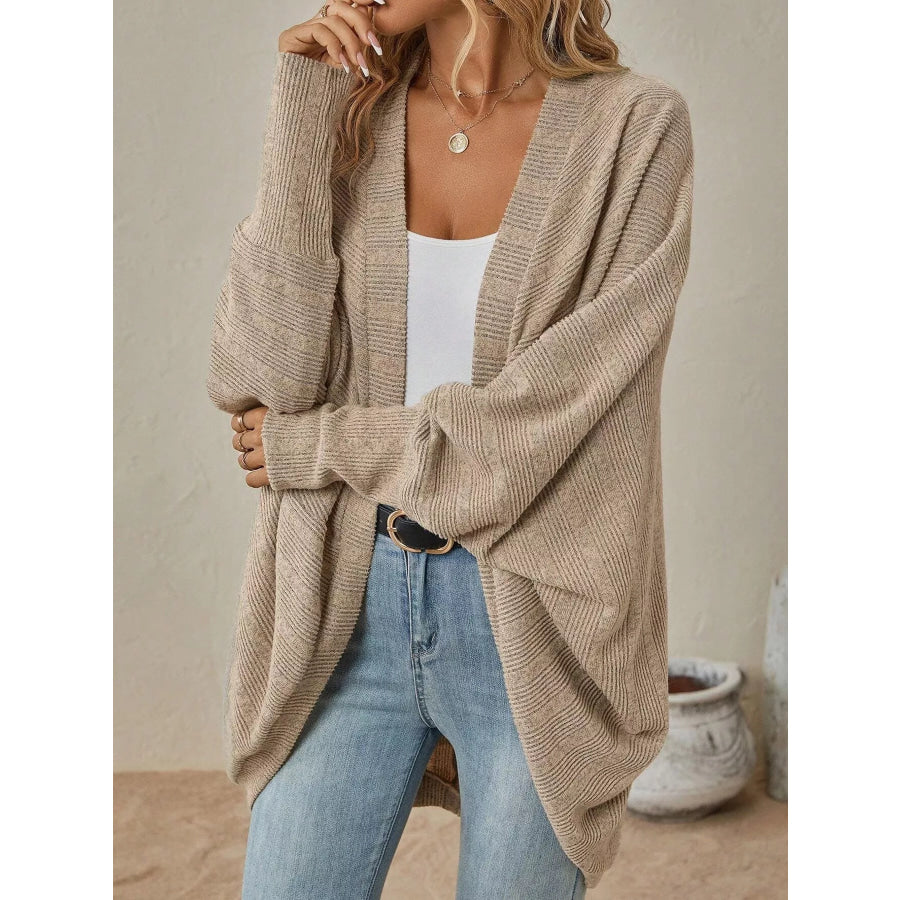Casual Open Front Batwing Sleeve Ribbed Knit Cardigan Apparel and Accessories