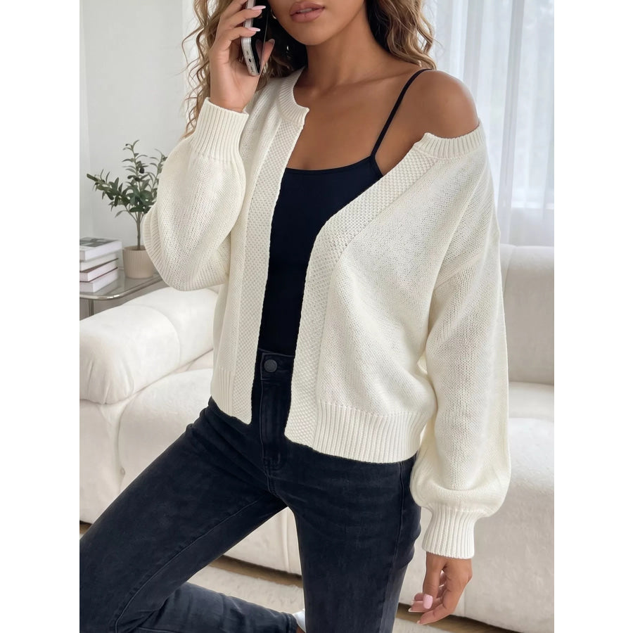 Casual Open-Front Knit Cardigan with Ribbed Trim Apparel and Accessories