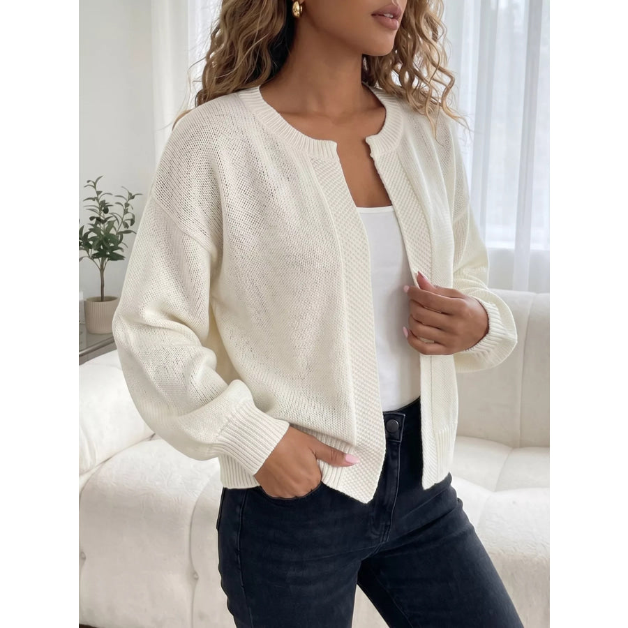 Casual Open-Front Knit Cardigan with Ribbed Trim Apparel and Accessories