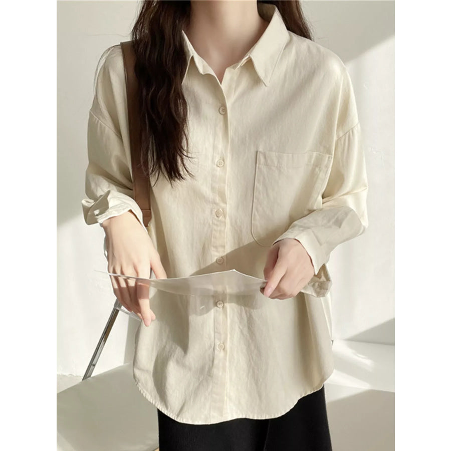 Casual Oversized Button-Down Long Sleeve Shirt Apricot Beige / One Size Apparel and Accessories