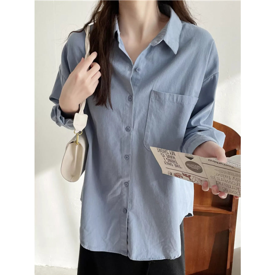 Casual Oversized Button-Down Long Sleeve Shirt Blue / One Size Apparel and Accessories