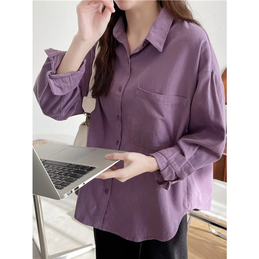 Casual Oversized Button-Down Long Sleeve Shirt Purple / One Size Apparel and Accessories