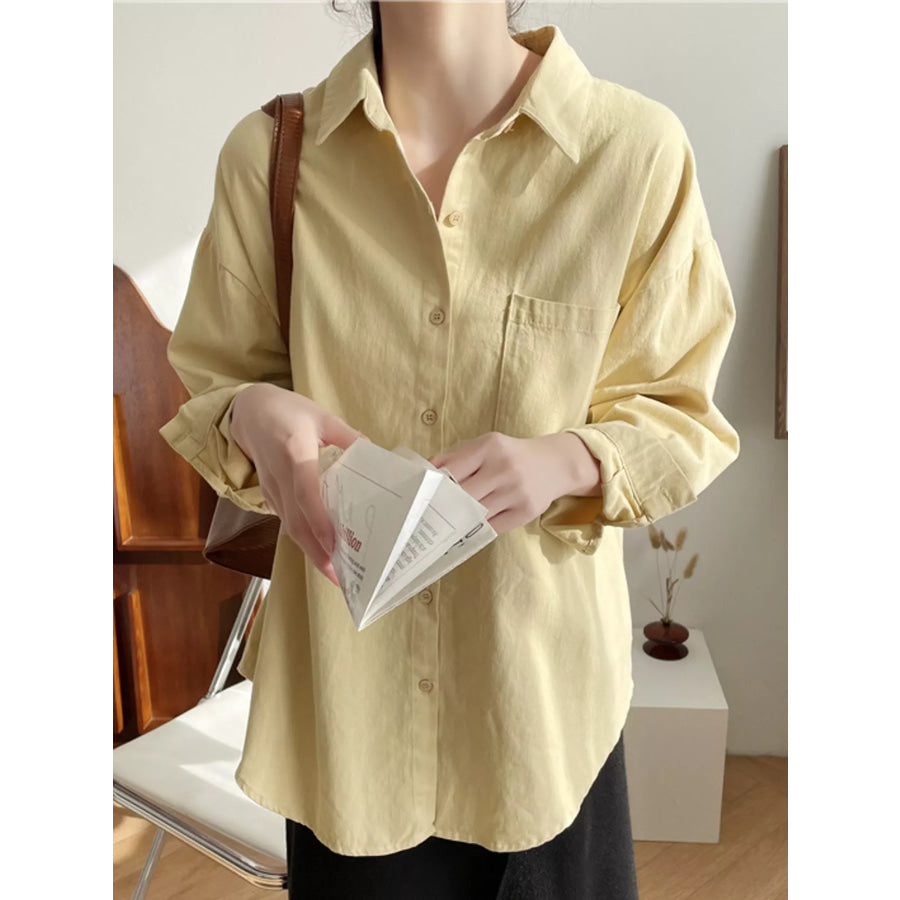Casual Oversized Button-Down Long Sleeve Shirt Yellow / One Size Apparel and Accessories
