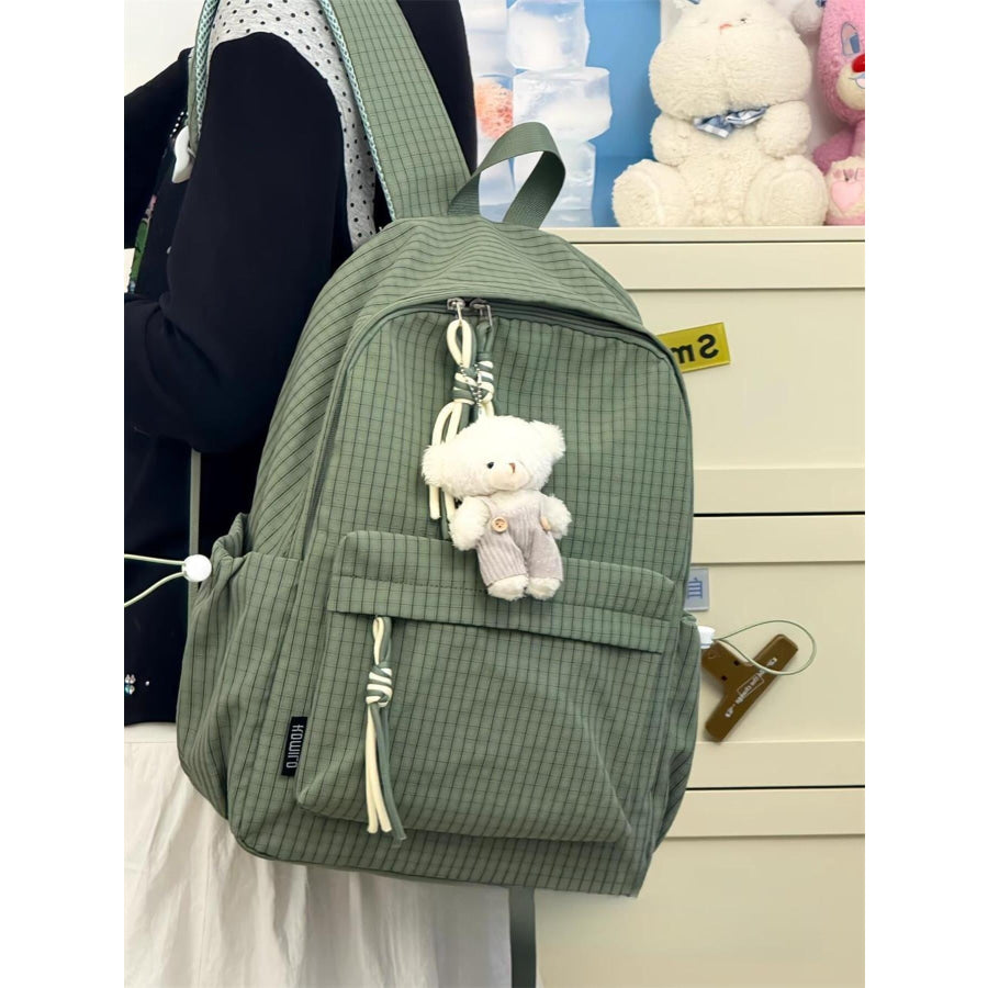 Casual Plaid Backpack Bag Green / One Size Apparel and Accessories