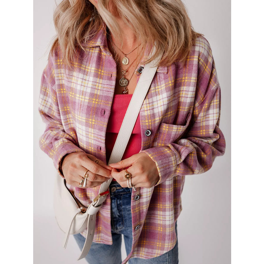 Casual Plaid Button-Down Shacket Apparel and Accessories