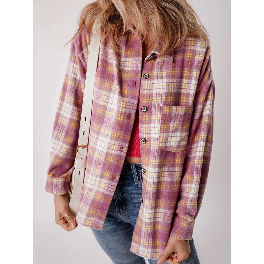 Casual Plaid Button-Down Shacket Apparel and Accessories