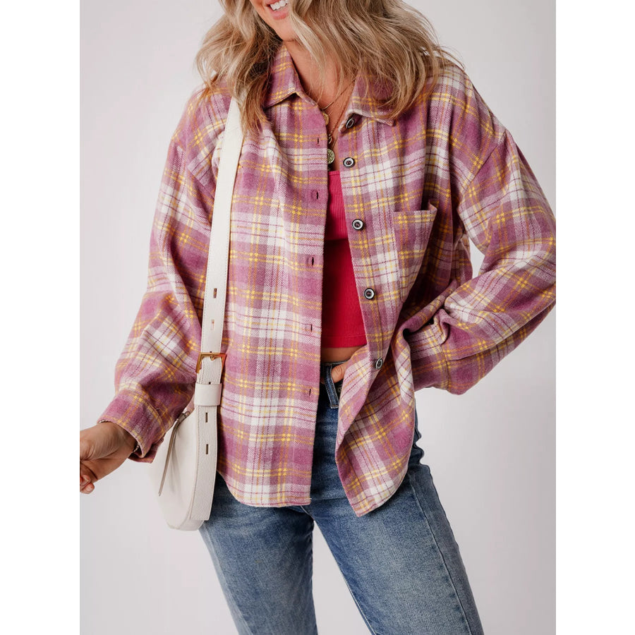 Casual Plaid Button-Down Shacket Apparel and Accessories