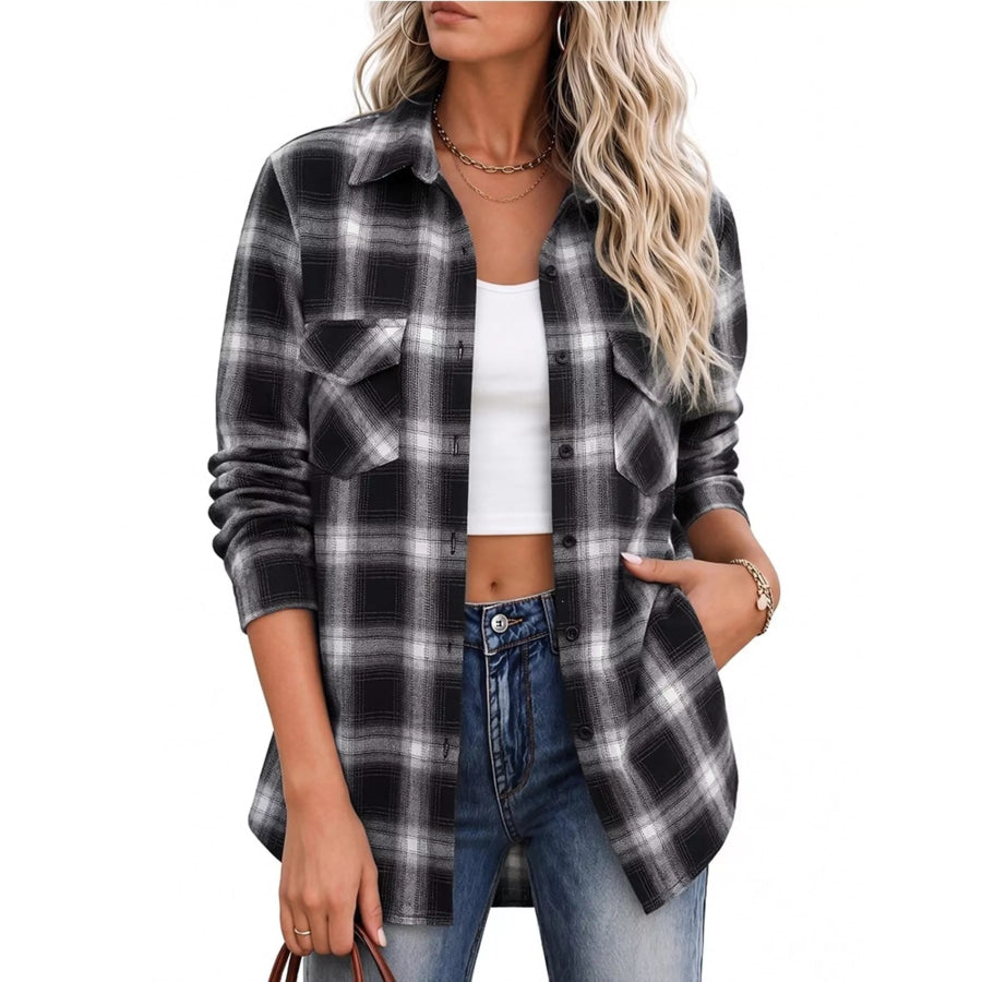 Casual Plaid Button-Down Shirt Black / S Apparel and Accessories