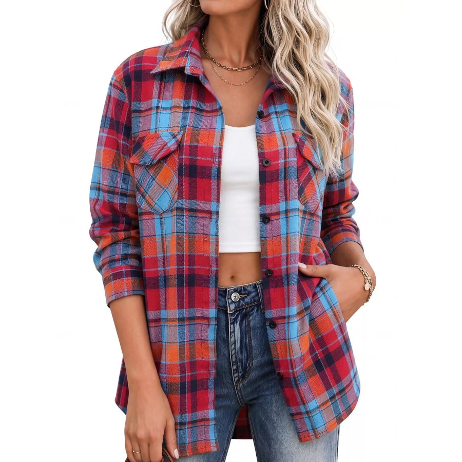 Casual Plaid Button-Down Shirt Red / S Apparel and Accessories