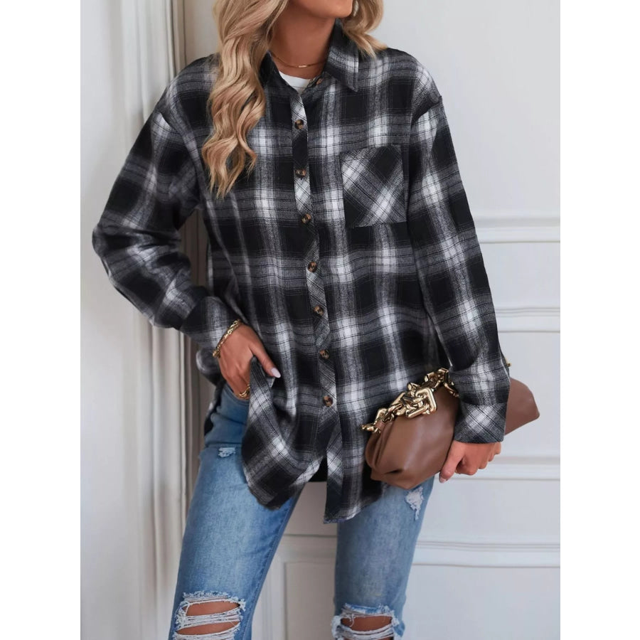 Casual Plaid Button Up Shirt Black / S Apparel and Accessories