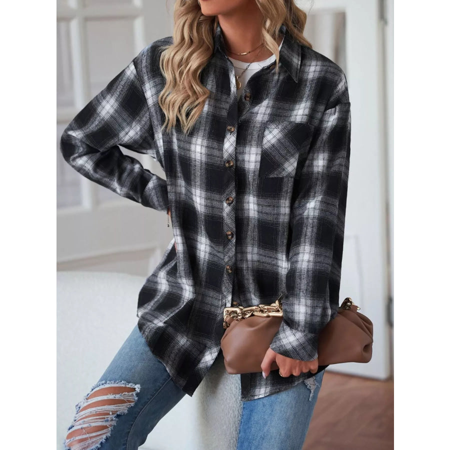 Casual Plaid Button Up Shirt Black / S Apparel and Accessories