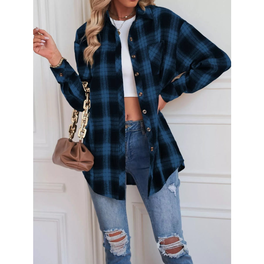 Casual Plaid Button Up Shirt Dark Blue / S Apparel and Accessories