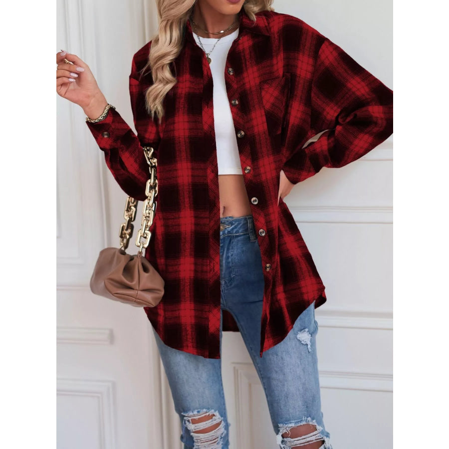Casual Plaid Button Up Shirt Deep Red / S Apparel and Accessories