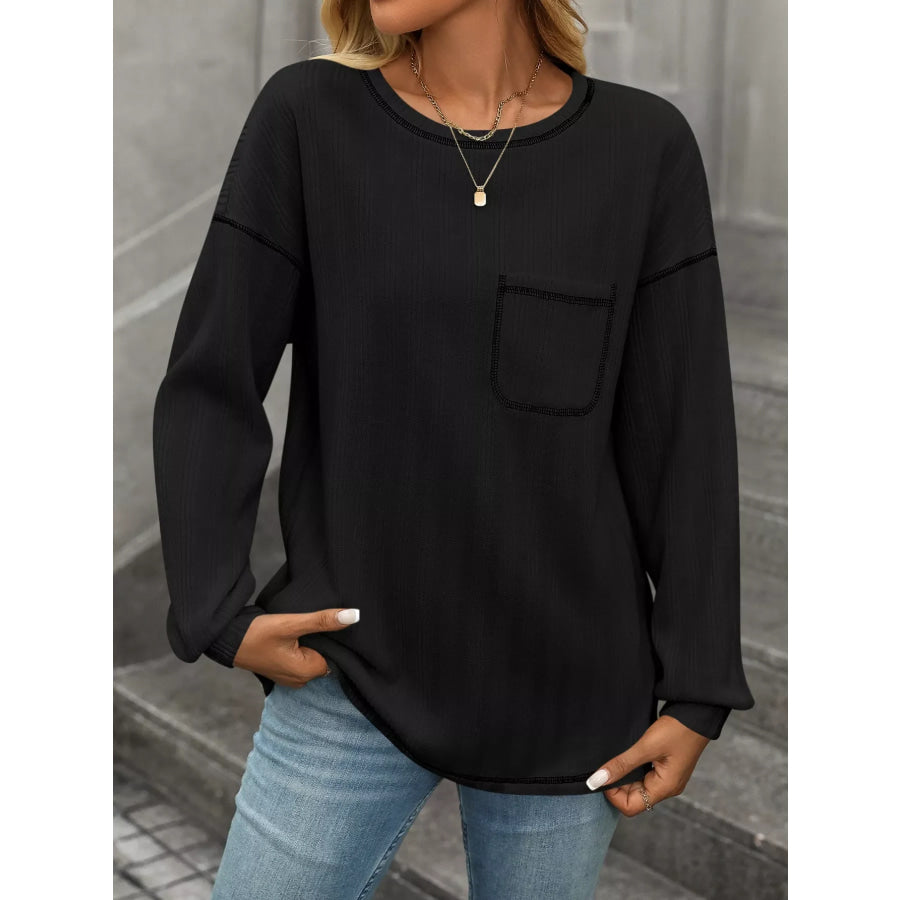 Casual Pocket Detail Long Sleeve T-Shirt Apparel and Accessories