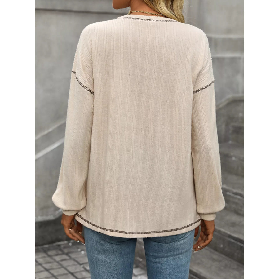 Casual Pocket Detail Long Sleeve T-Shirt Apparel and Accessories