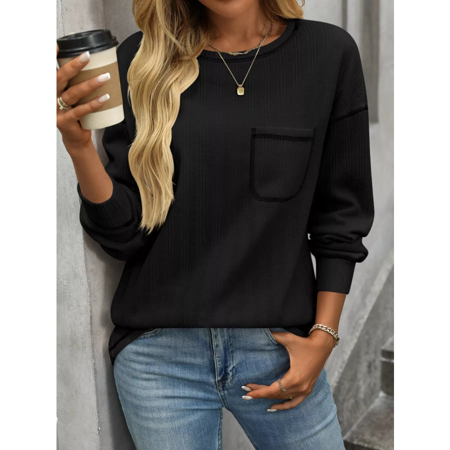 Casual Pocket Detail Long Sleeve T-Shirt Apparel and Accessories