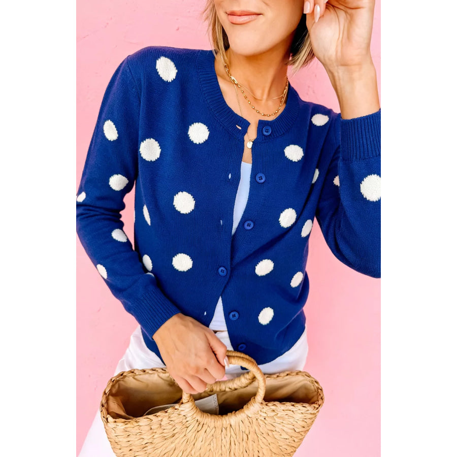 Casual Polka Dot Button Front Long Sleeve Sweater Cardigan Apparel and Accessories