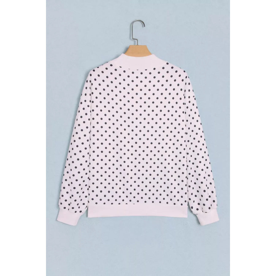 Casual Polka Dot Mock Neck Sweatshirt Apparel and Accessories