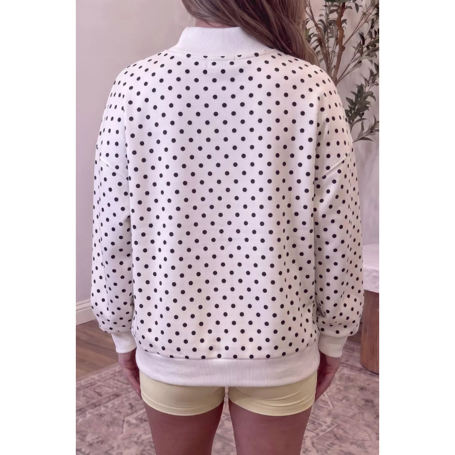 Casual Polka Dot Mock Neck Sweatshirt Apparel and Accessories