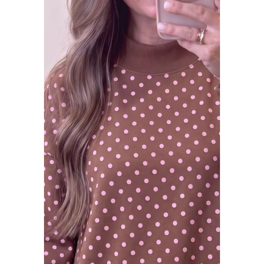 Casual Polka Dot Mock Neck Sweatshirt Apparel and Accessories