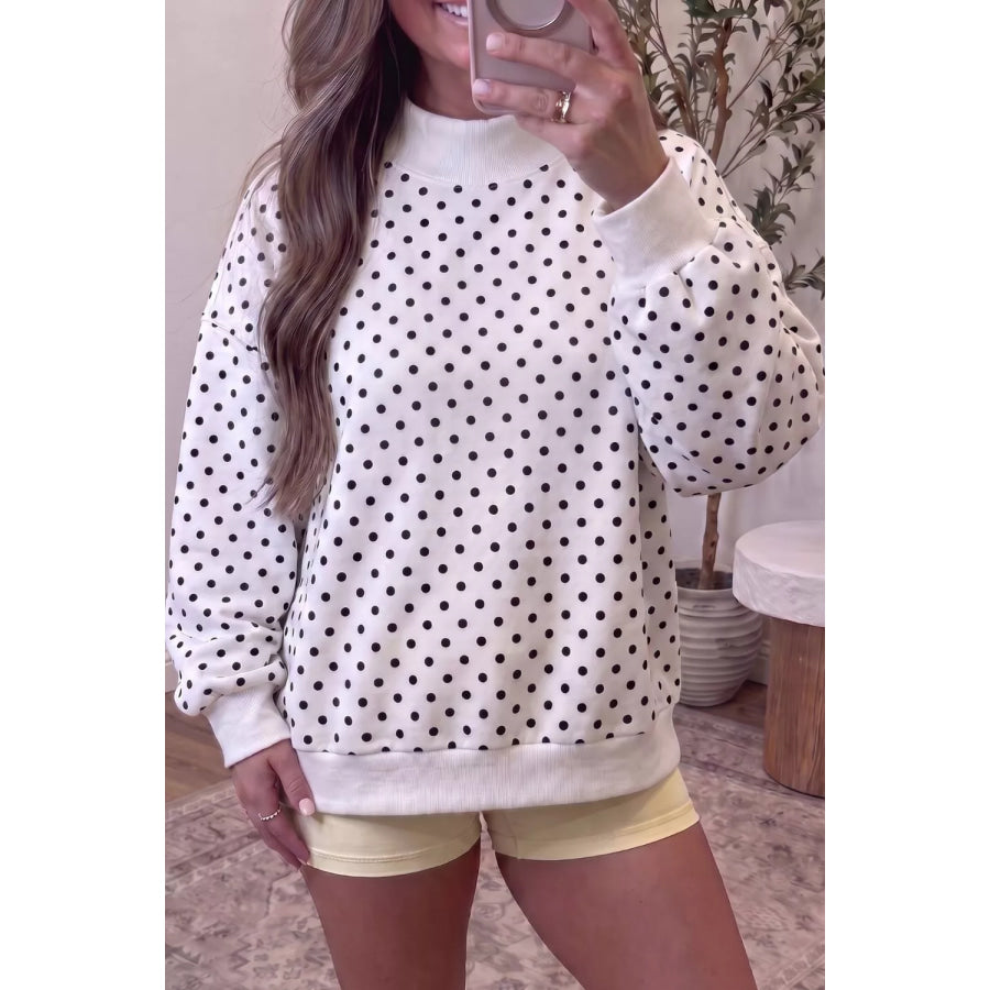Casual Polka Dot Mock Neck Sweatshirt White / S Apparel and Accessories