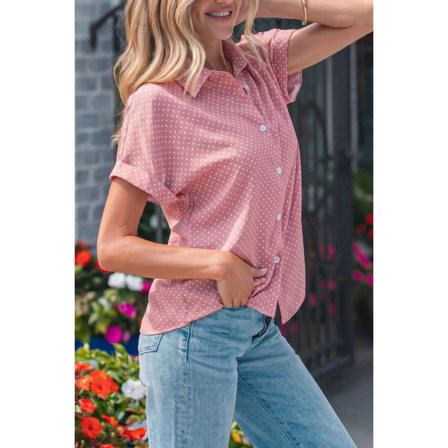 Casual Polka Dot Print Button Down Shirt Apparel and Accessories