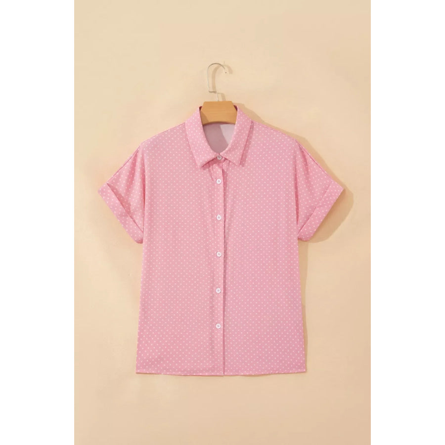 Casual Polka Dot Print Button Down Shirt Apparel and Accessories