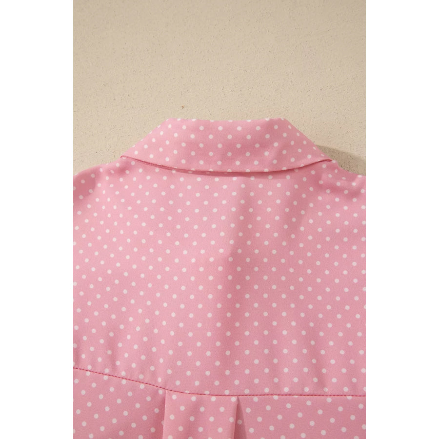 Casual Polka Dot Print Button Down Shirt Apparel and Accessories