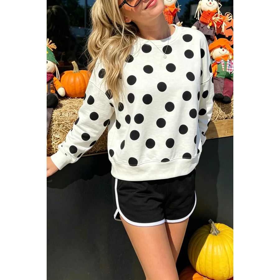 Casual Polka Dot Round Neck Sweatshirt Apparel and Accessories