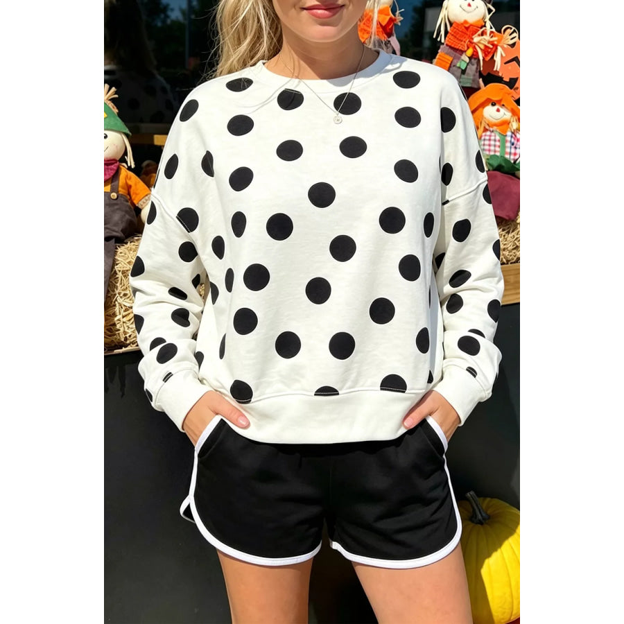 Casual Polka Dot Round Neck Sweatshirt Apparel and Accessories