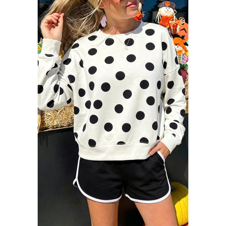 Casual Polka Dot Round Neck Sweatshirt Apparel and Accessories