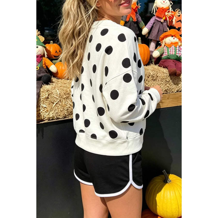 Casual Polka Dot Round Neck Sweatshirt White / S Apparel and Accessories