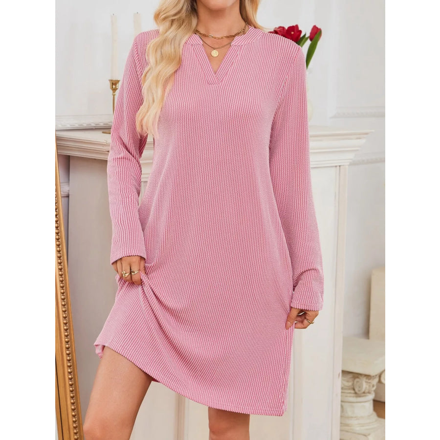 Casual Ribbed Knit Long Sleeve Dress Apparel and Accessories