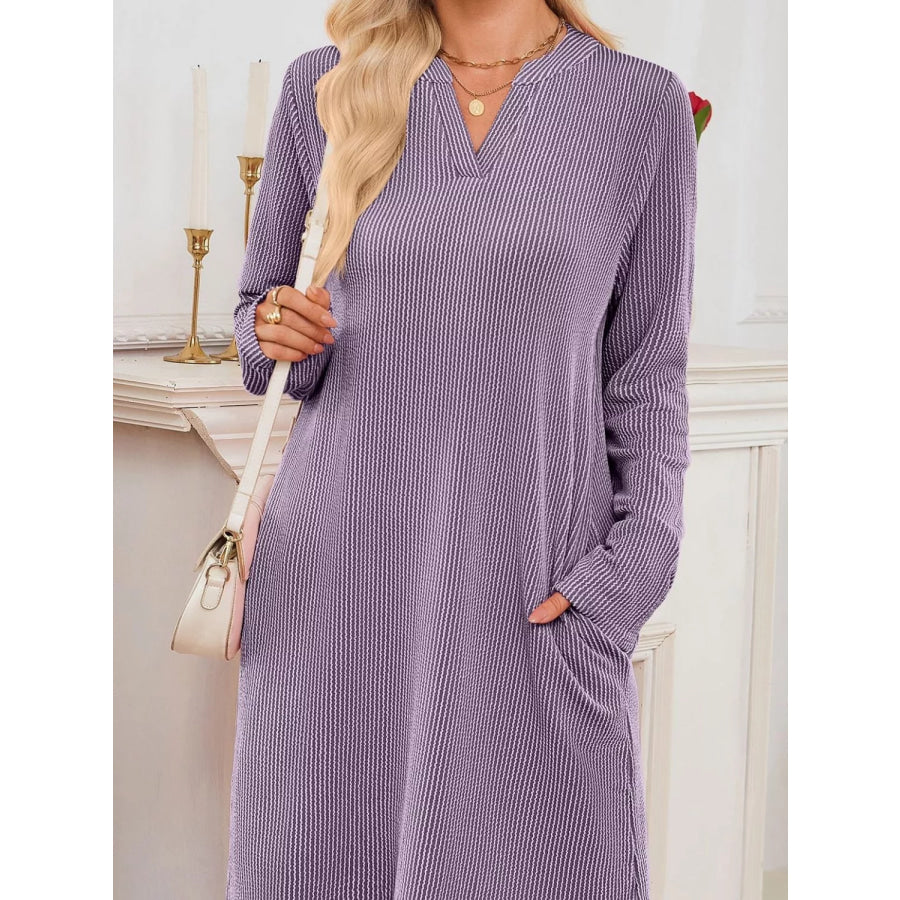 Casual Ribbed Knit Long Sleeve Dress Apparel and Accessories