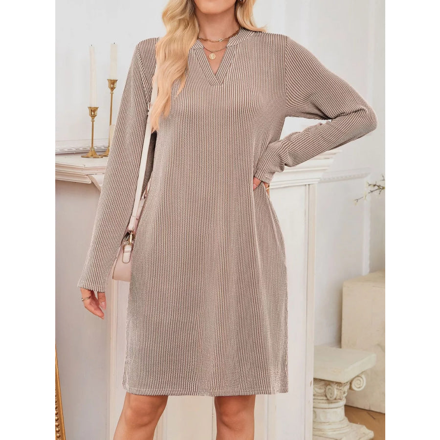 Casual Ribbed Knit Long Sleeve Dress Apparel and Accessories