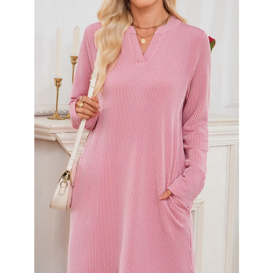 Casual Ribbed Knit Long Sleeve Dress Apparel and Accessories
