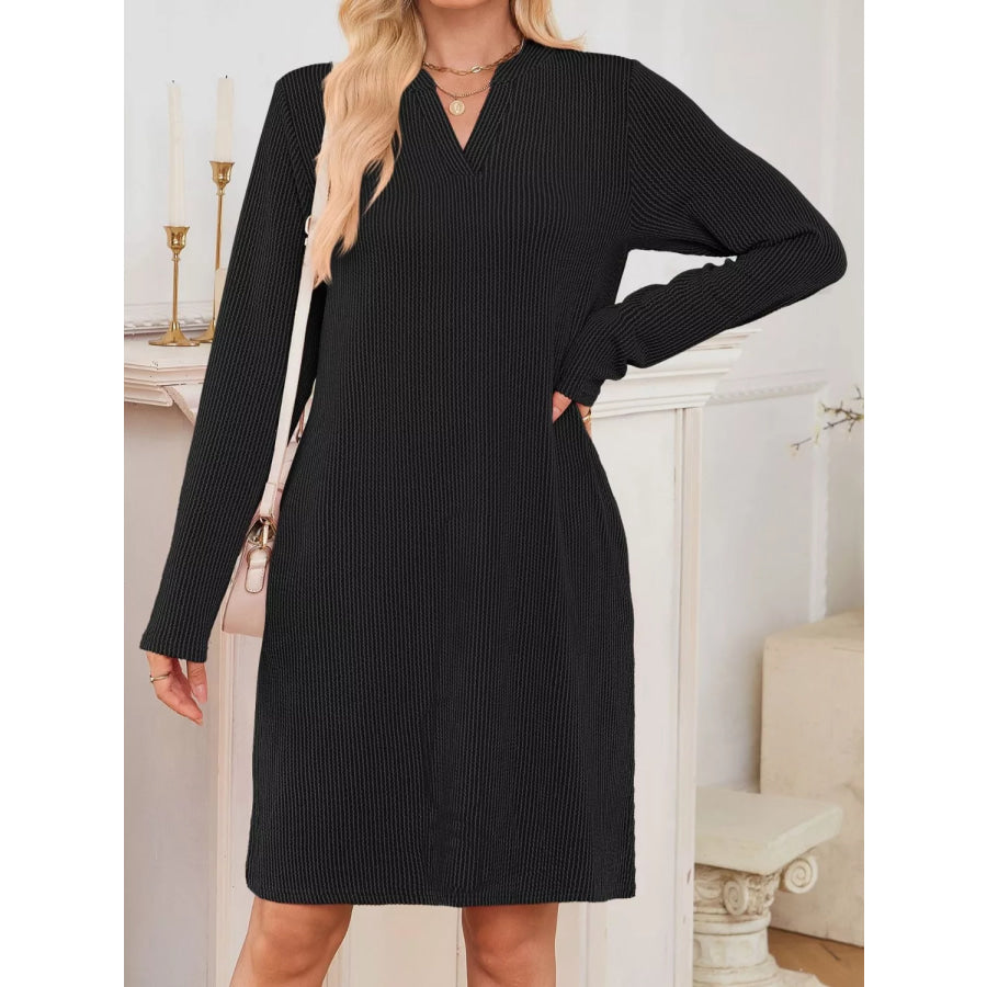 Casual Ribbed Knit Long Sleeve Dress Apparel and Accessories