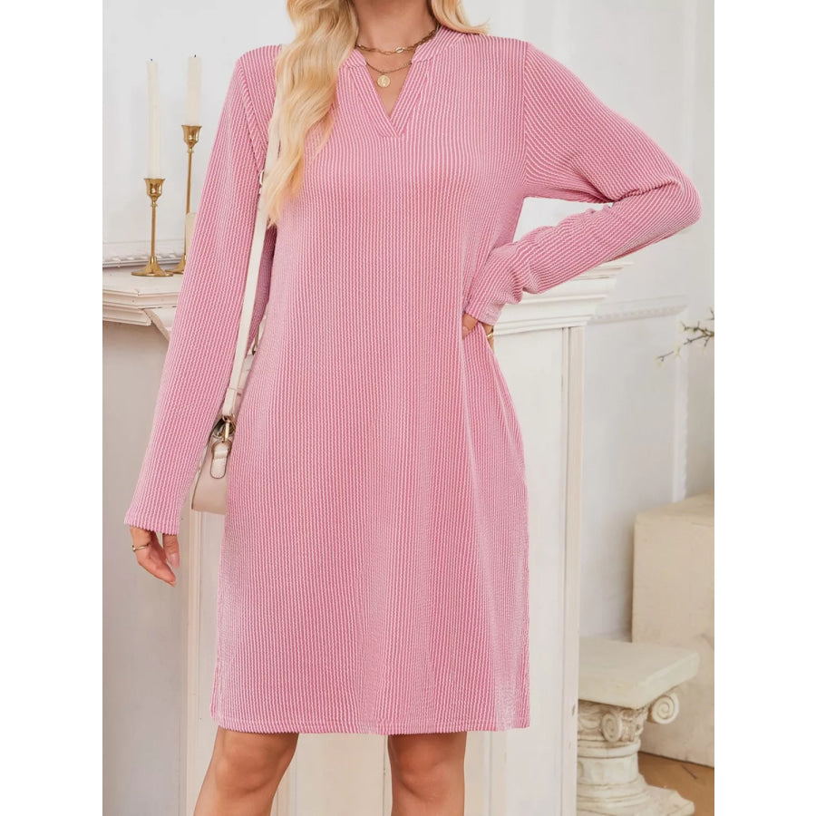 Casual Ribbed Knit Long Sleeve Dress Apparel and Accessories