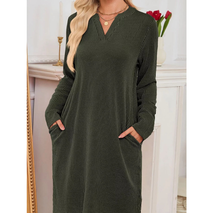 Casual Ribbed Knit Long Sleeve Dress Apparel and Accessories